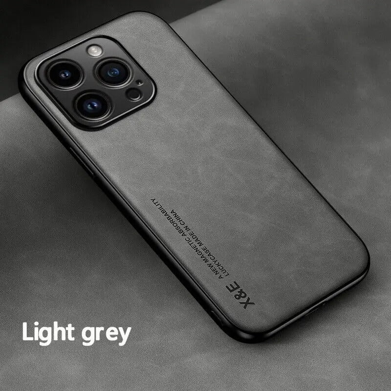 Gray Coque Simili Cuir Avec Protection Renforcée Pour iPhone