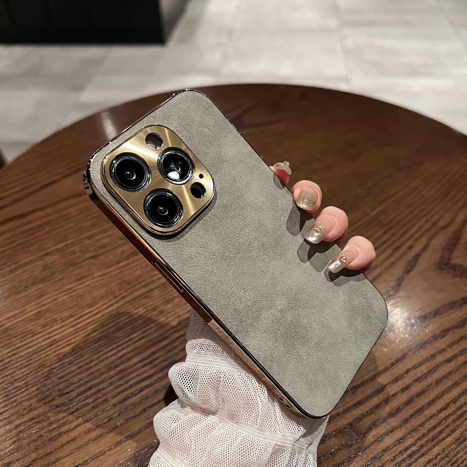 Gray Coque Simili Daim Avec Placage Pour iPhone