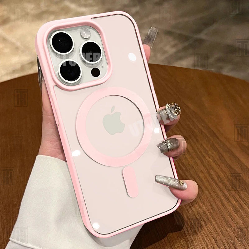 Pink Coque Magnétique Transparente Renforcée Pour iPhone