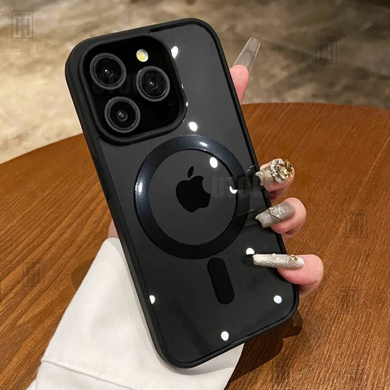 Black Coque Magnétique Transparente Renforcée Pour iPhone
