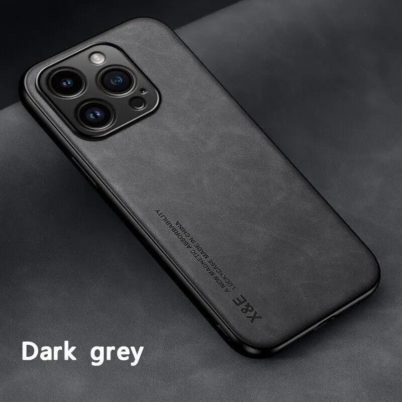 Black Coque Simili Cuir Avec Protection Renforcée Pour iPhone