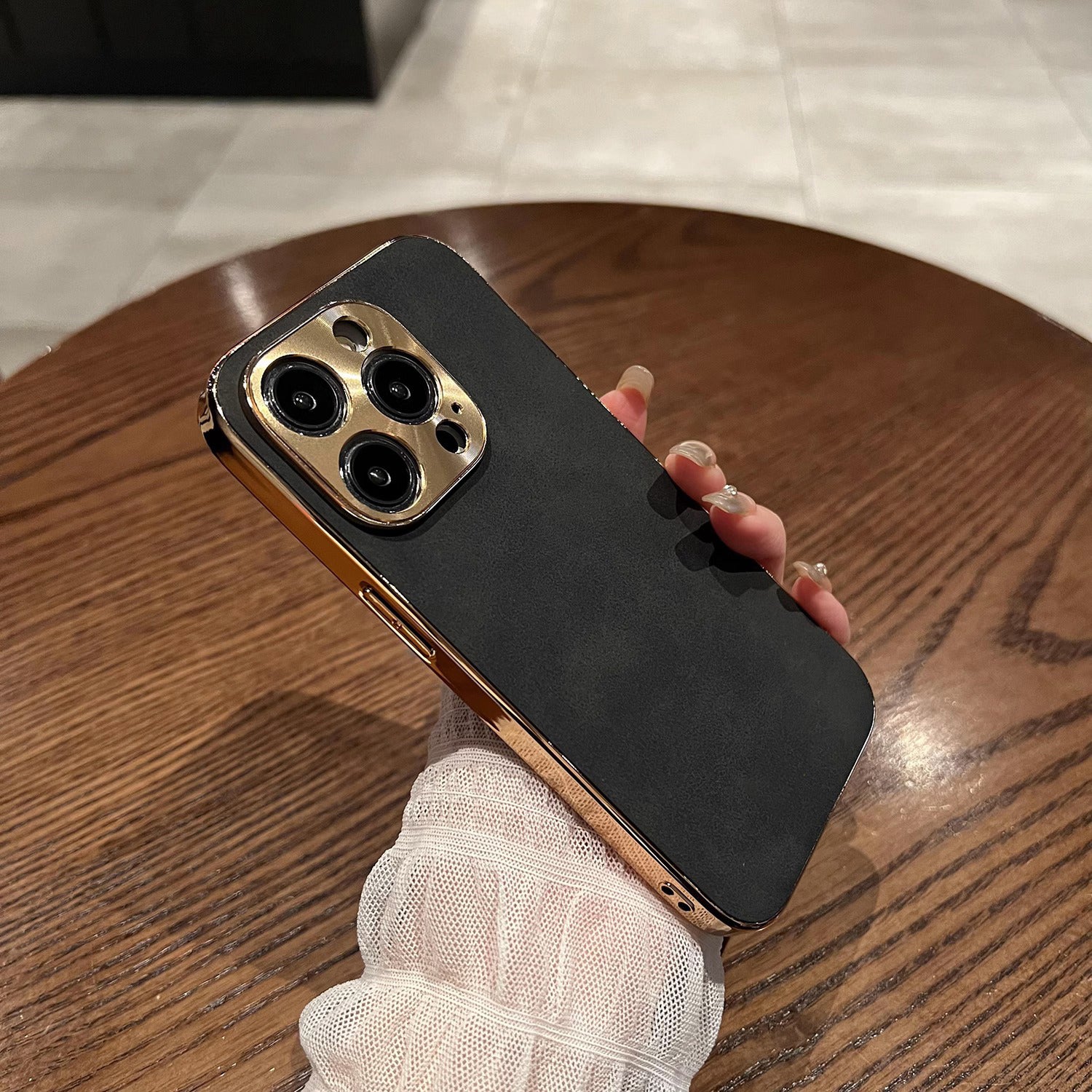 Black Coque Simili Daim Avec Placage Pour iPhone