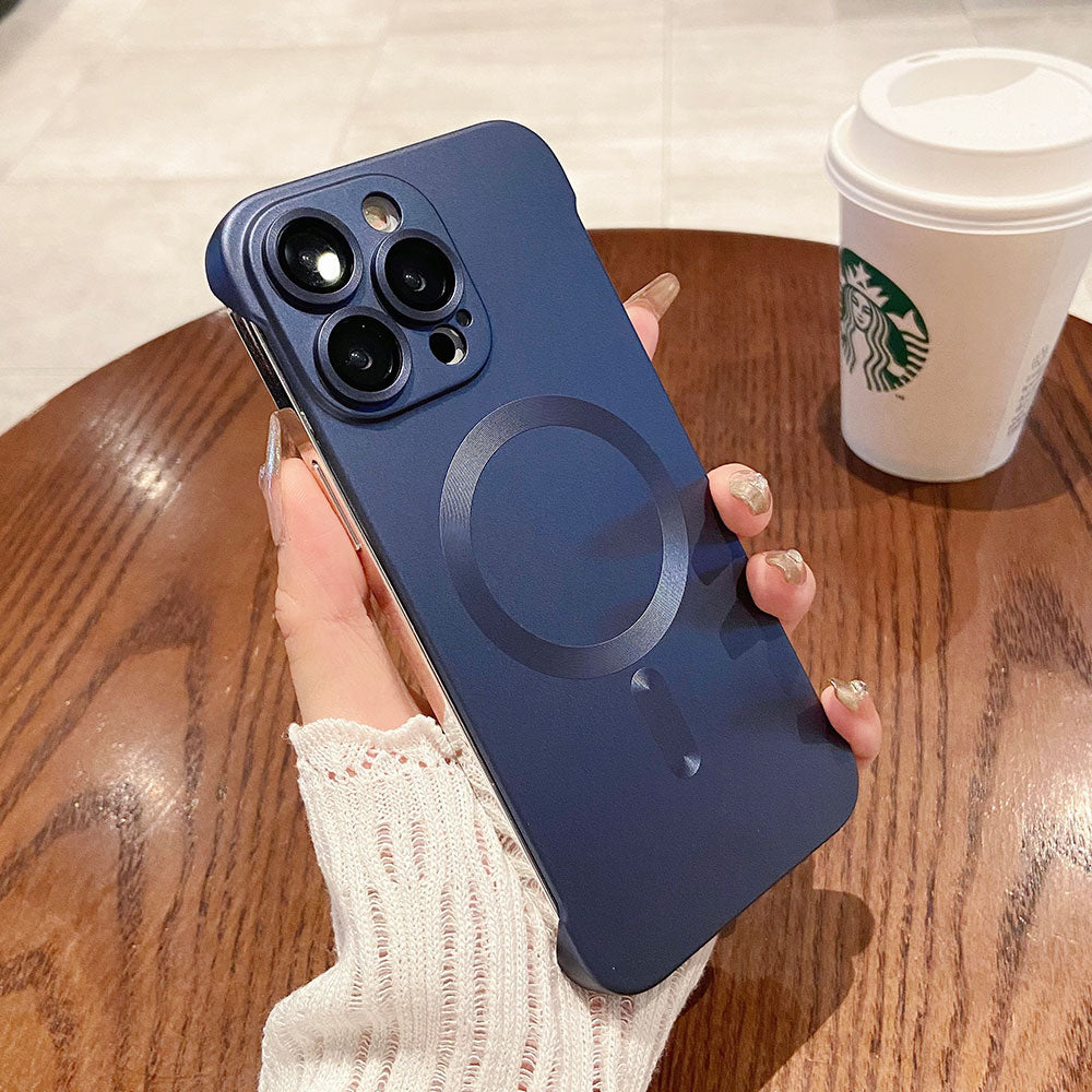 Navy Blue Coque Sans Bordure En Titane Avec Support Pour Iphone