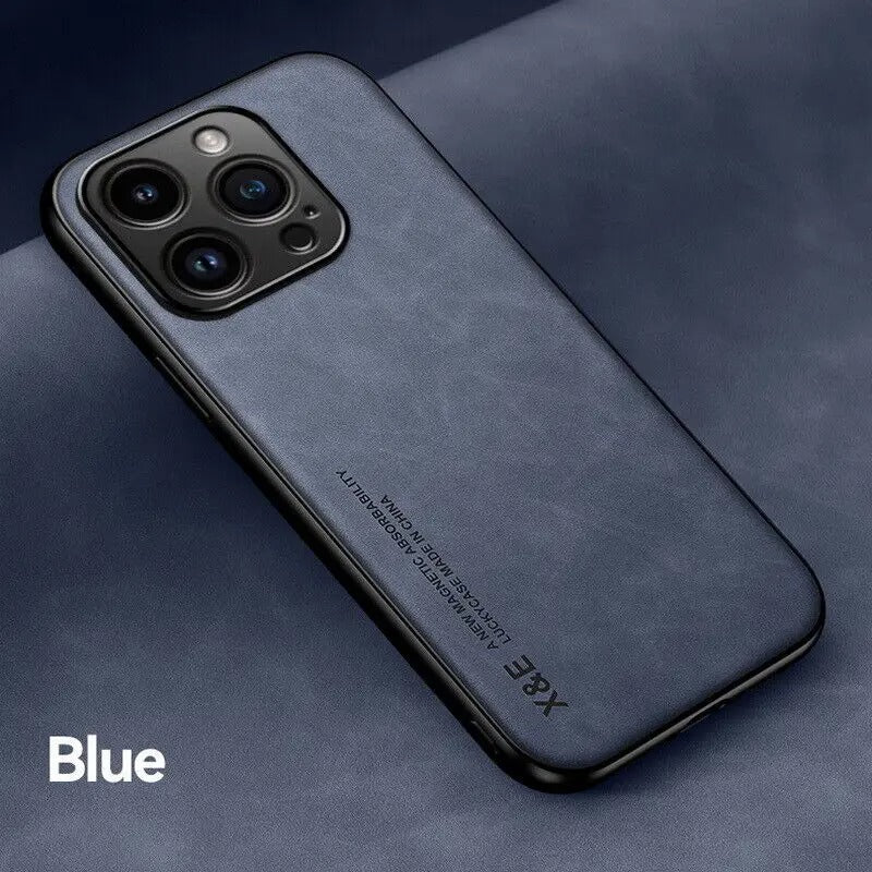 Navy Blue Coque Simili Cuir Avec Protection Renforcée Pour iPhone