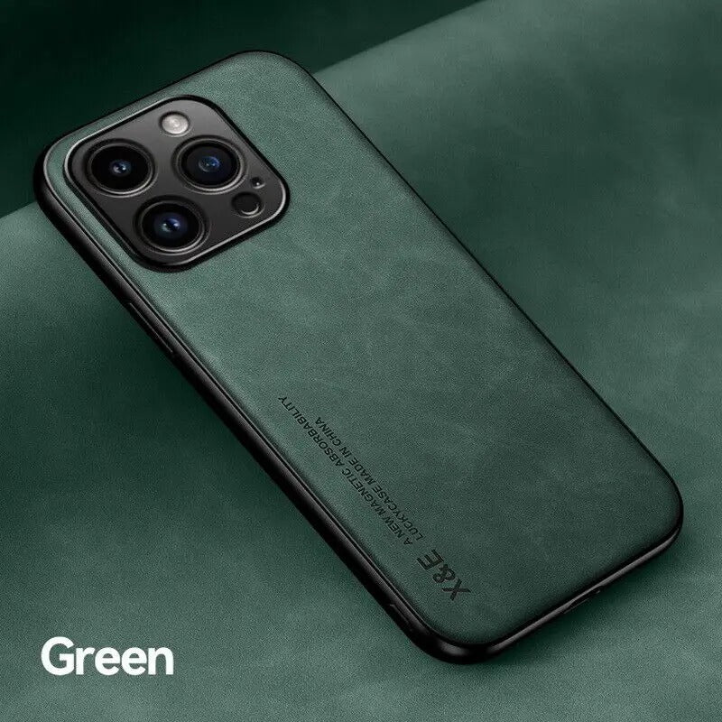 Green Coque Simili Cuir Avec Protection Renforcée Pour iPhone