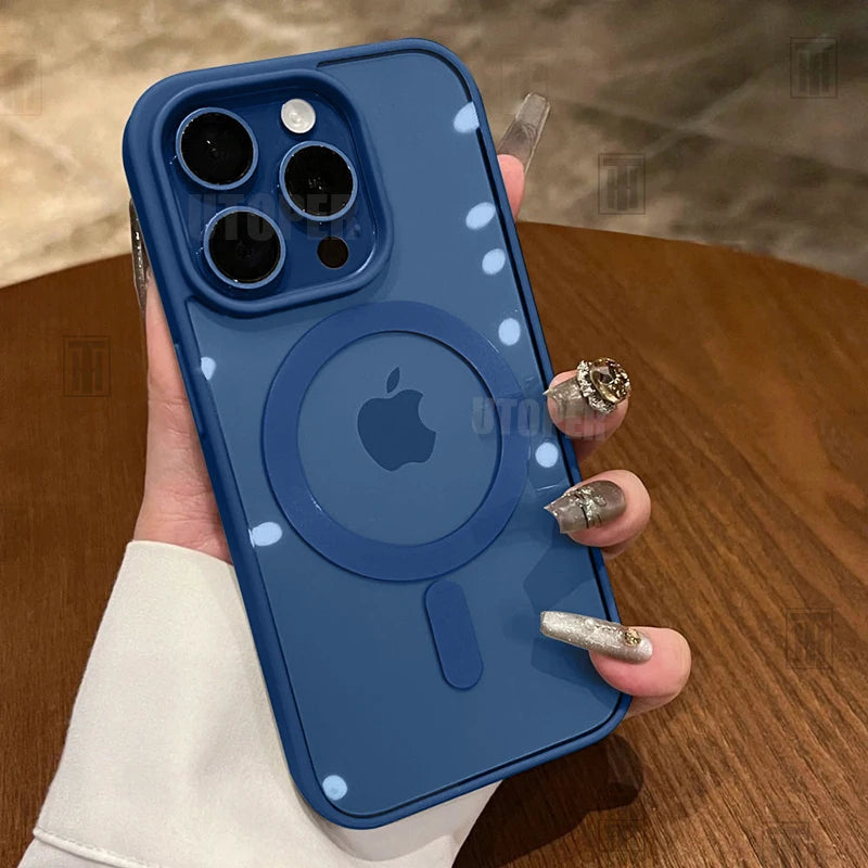 Blue Coque Magnétique Transparente Renforcée Pour iPhone