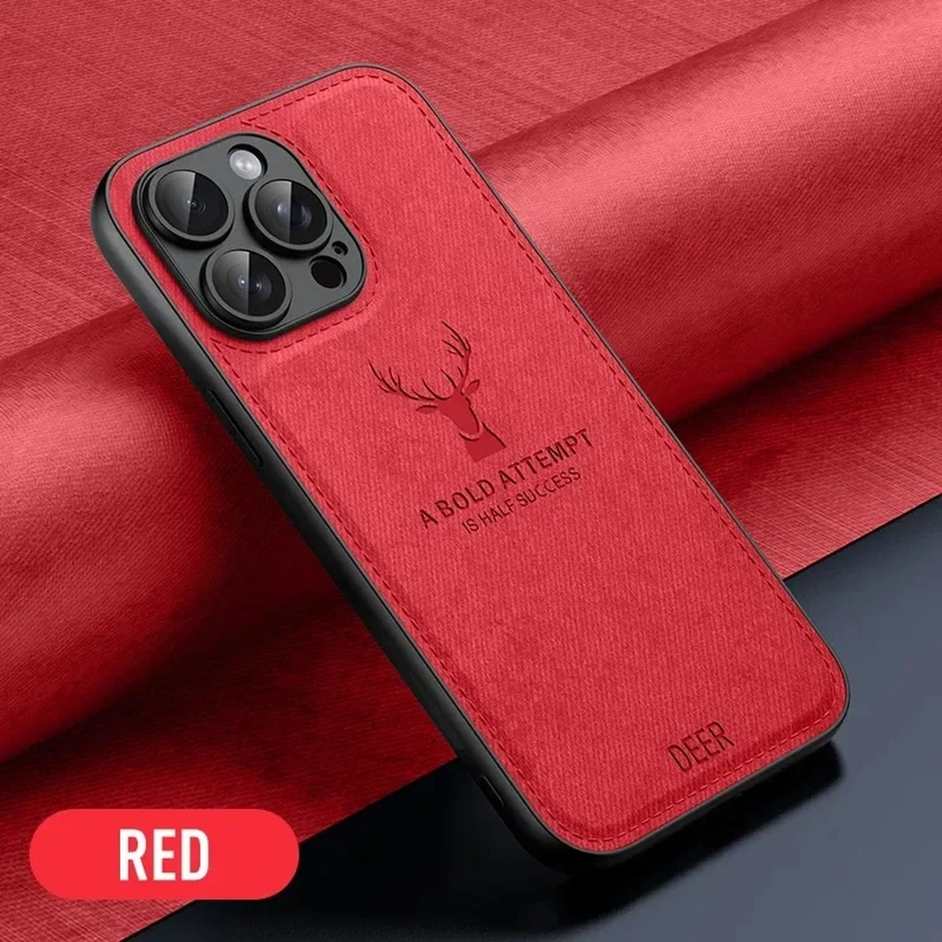 Coque Antichoc en Cuir Design Élégant avec Motif Cerf pour iPhone 14 Pro Max - Rouge