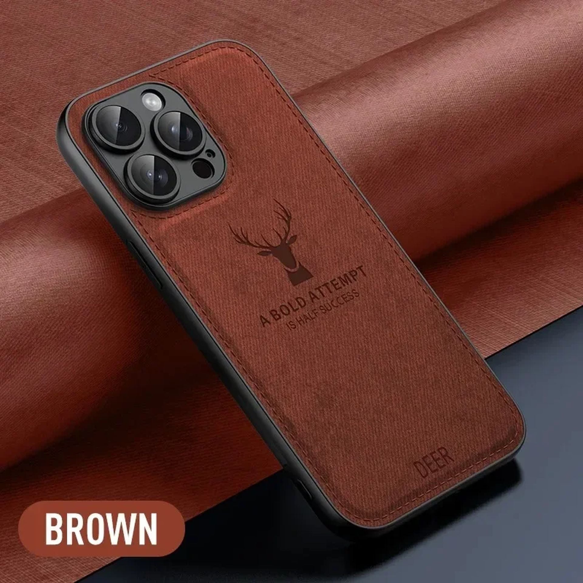 Coque Antichoc en Cuir Design Élégant avec Motif Cerf pour iPhone 16 Pro - Marron