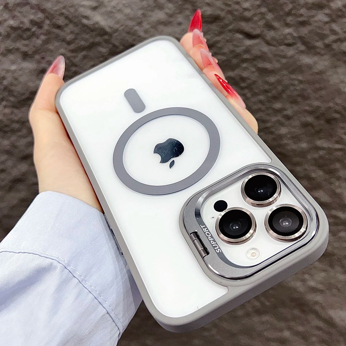 Coque avec Anneau Support et Protection Objectif pour iPhone 12 Pro Max - Gris