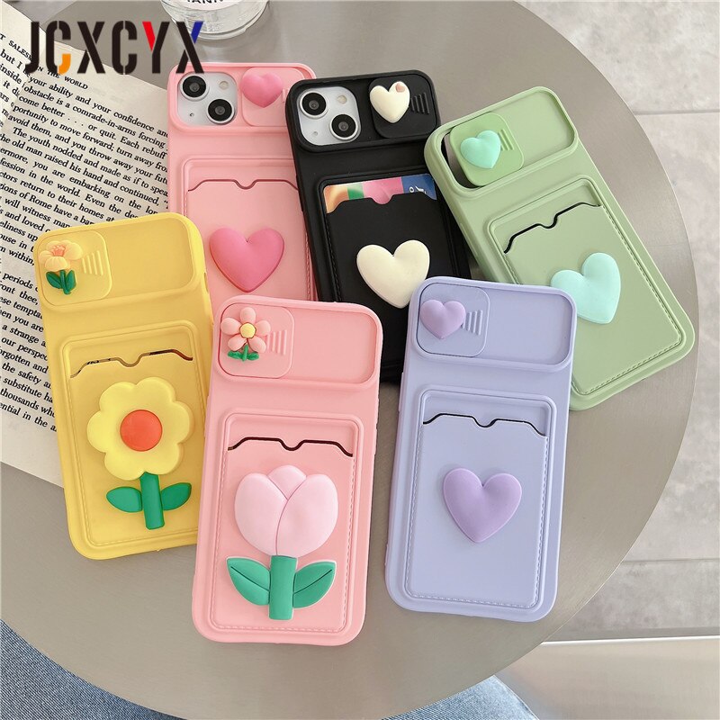 Coque Cœur Porte-carte Avec Protection Coulissante pour iPhone 15 Plus