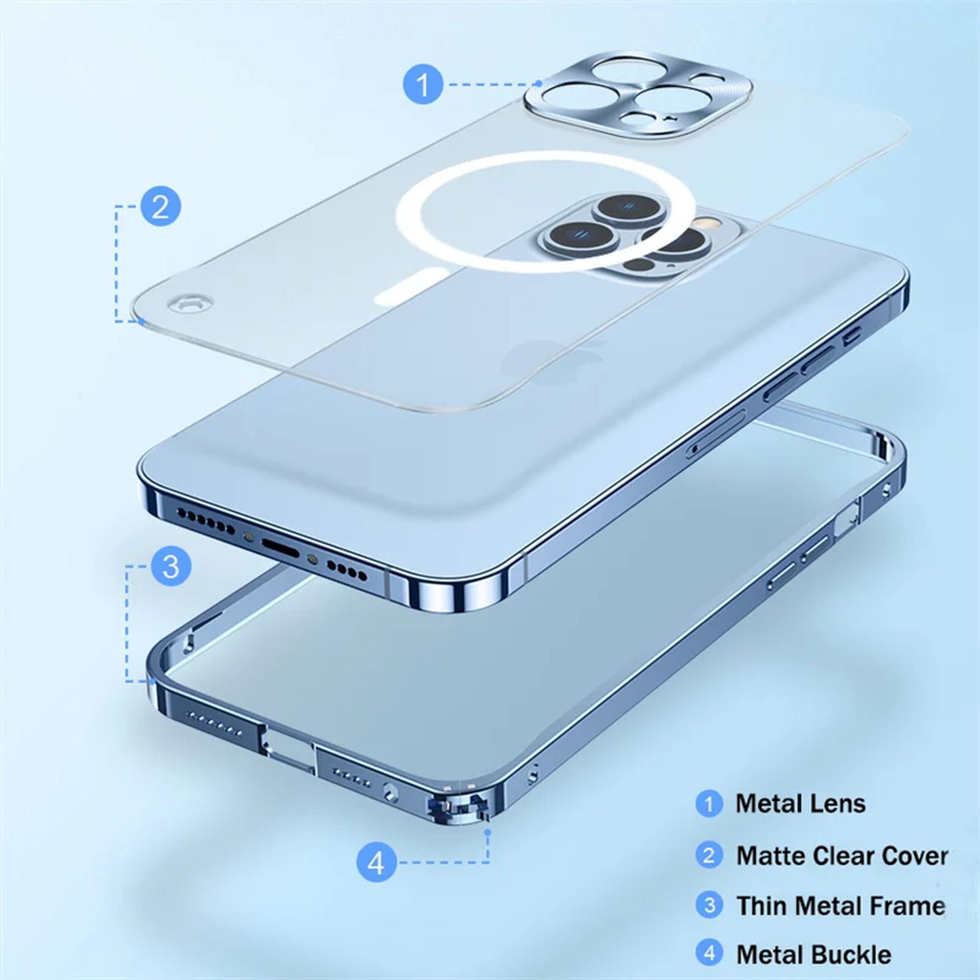 Coque Magnétique Aluminium Transparente Élégante pour iPhone 14 Plus