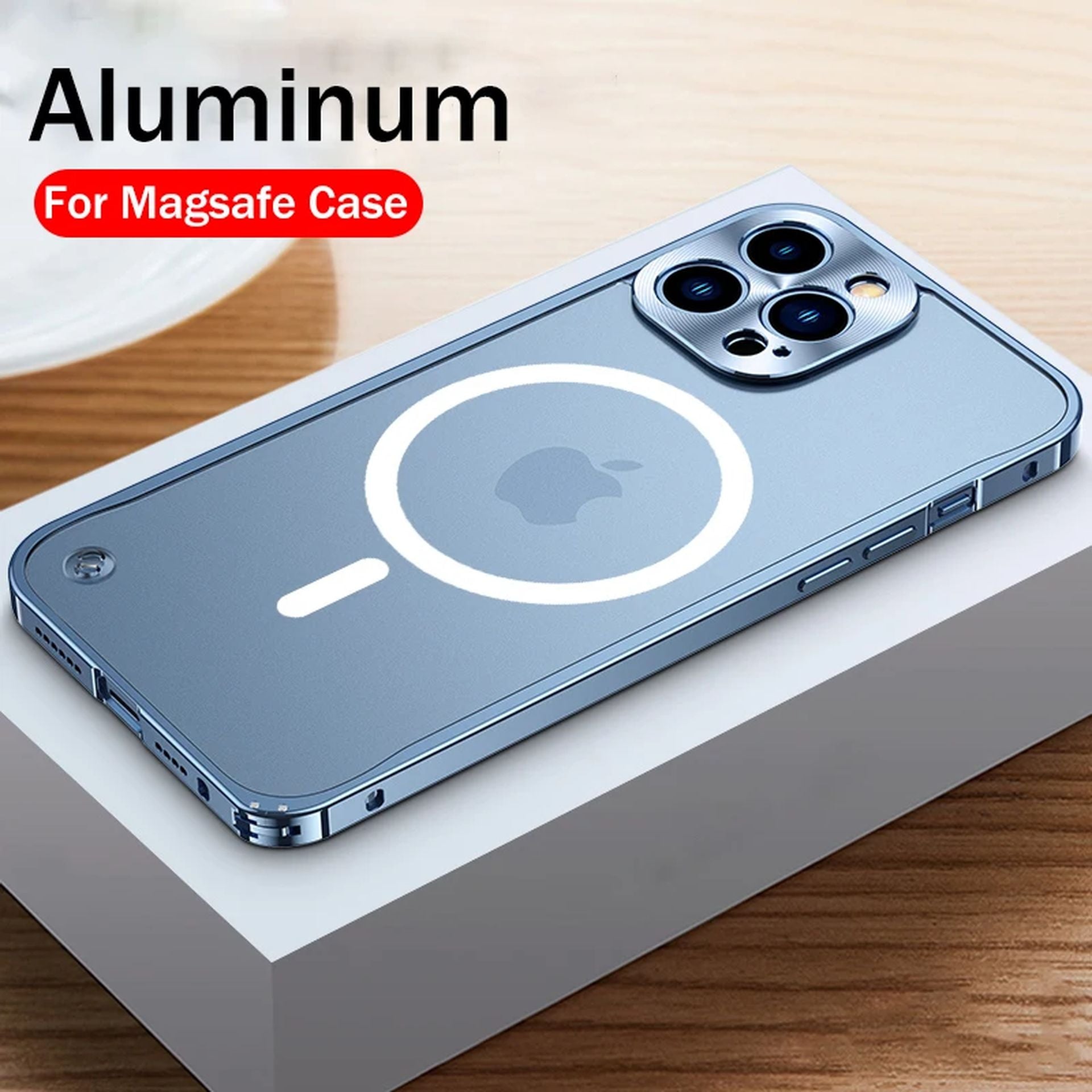Coque Magnétique Aluminium Transparente Élégante pour iPhone 14 Plus - Bleu