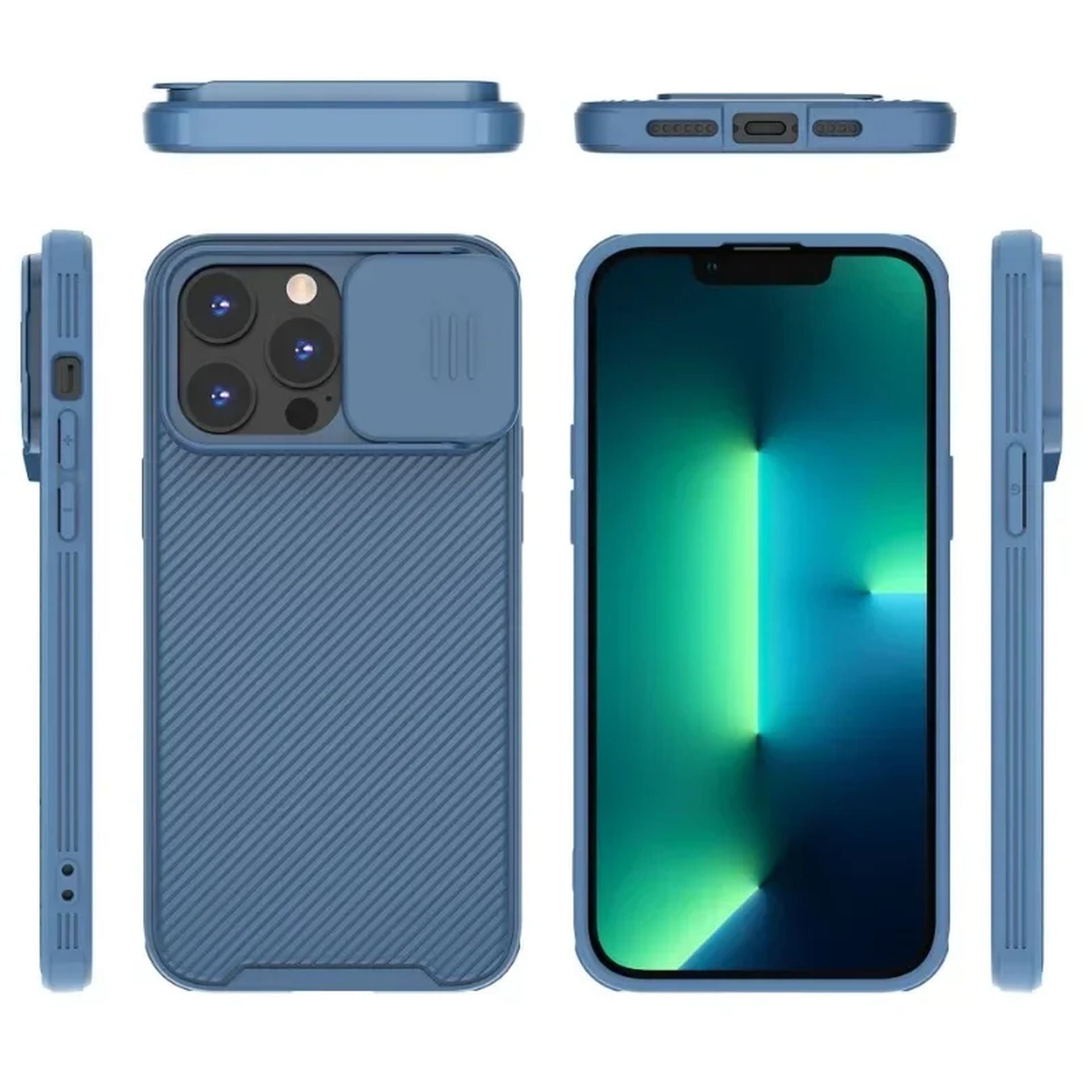 Coque Magnétique avec Protection d'Objectif Coulissante pour iPhone 16 Pro - Bleu