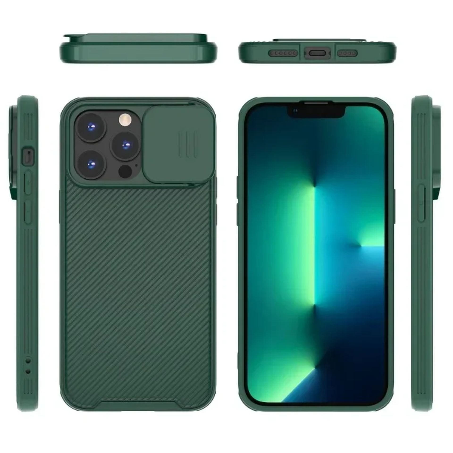 Coque Magnétique avec Protection d'Objectif Coulissante pour iPhone 16 Pro - Vert
