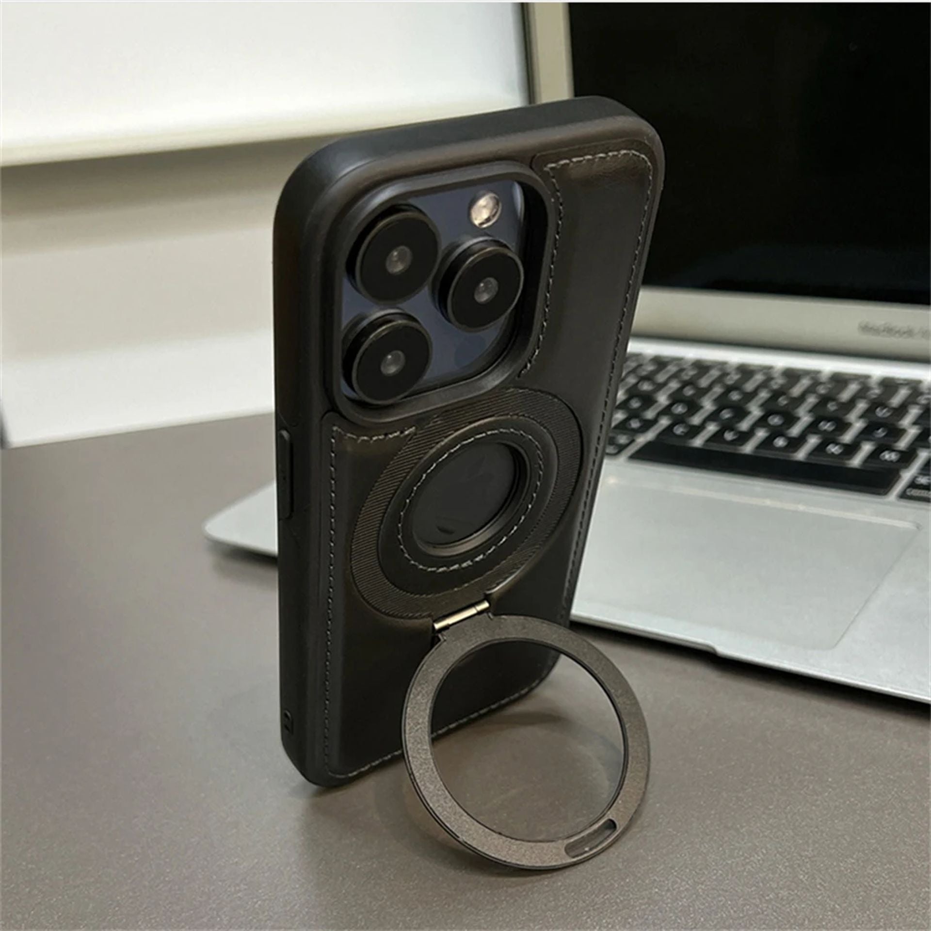 Coque Magnétique En Cuir PU Avec Anneau De Support pour iPhone 14 Pro Max