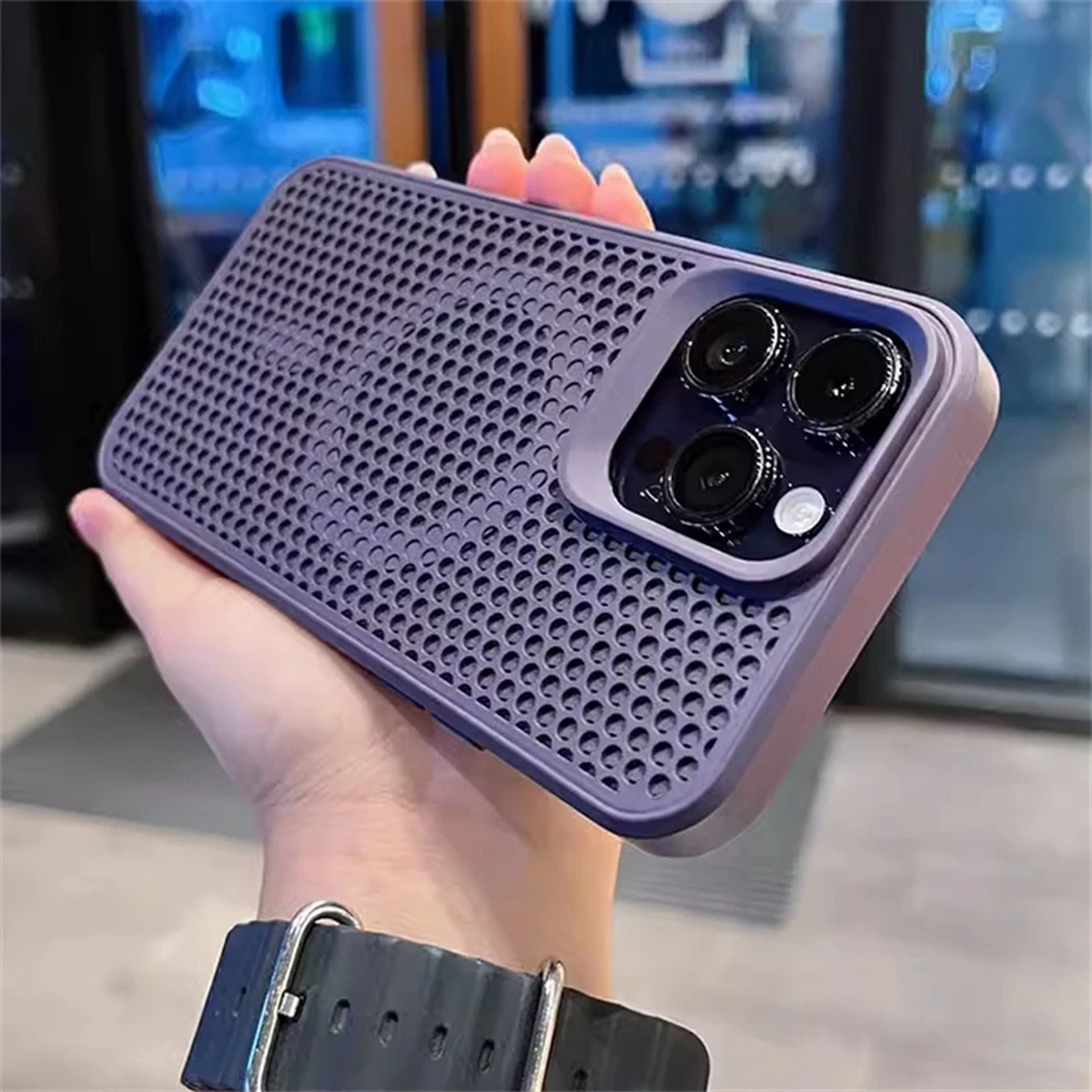 Coque magnétique respirante avec design en maille pour iPhone 12 Pro Max - Violet