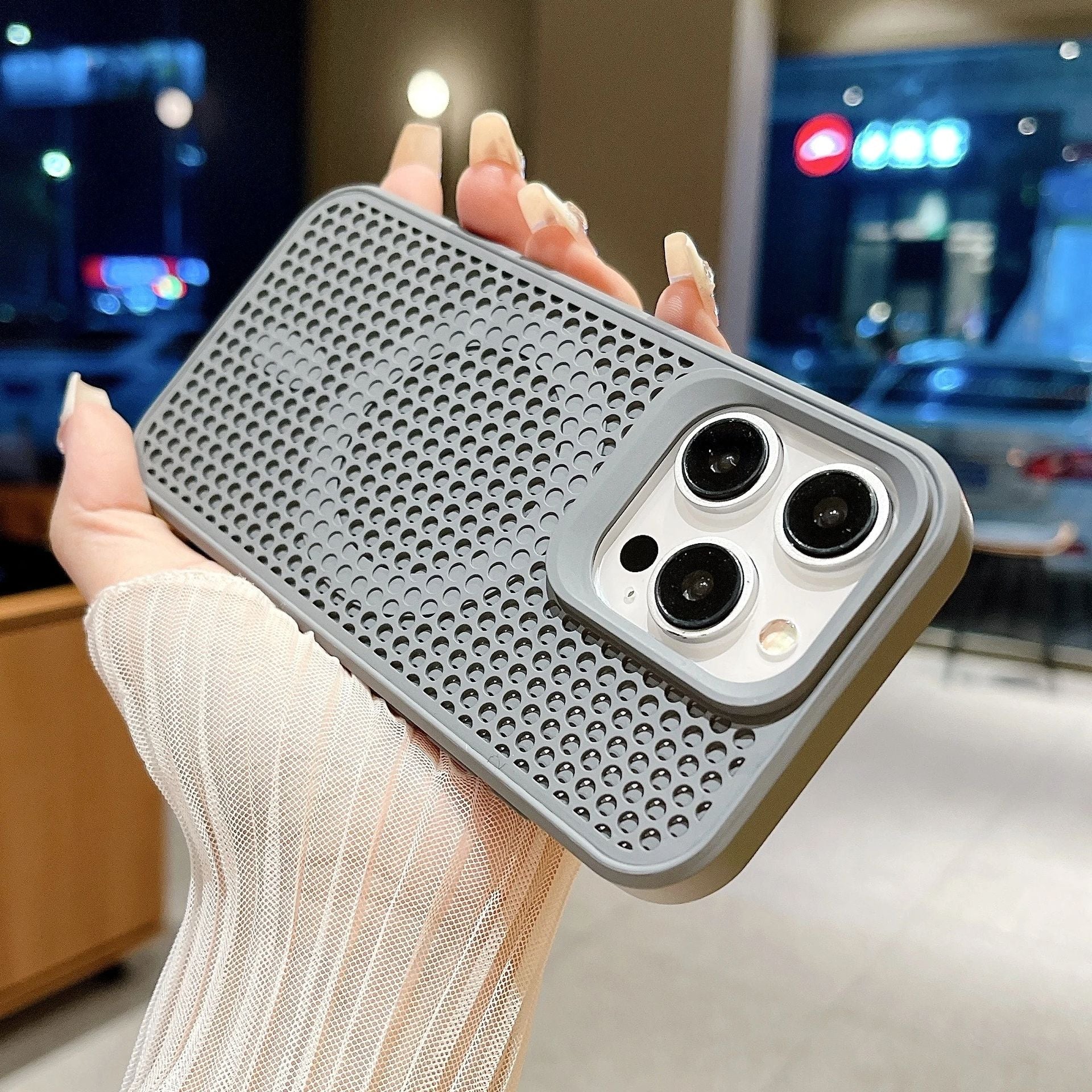Coque magnétique respirante avec design en maille pour iPhone 13 Pro Max - Gris