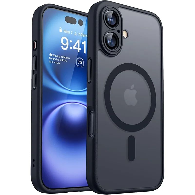 Coque Magnétique Translucide avec Bordures Renforcées pour iPhone 16 Pro Max - Noir