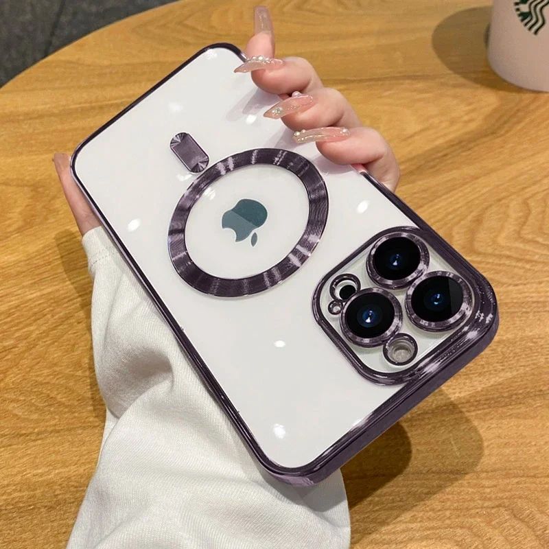 Coque Magnétique Transparente avec Anneau Support Compatible MagSage pour iPhone 12 Pro - Violet