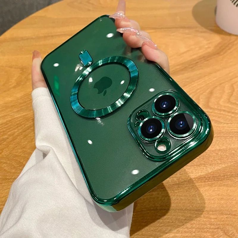 Coque Magnétique Transparente avec Anneau Support Compatible MagSage pour iPhone 12 Pro - Vert