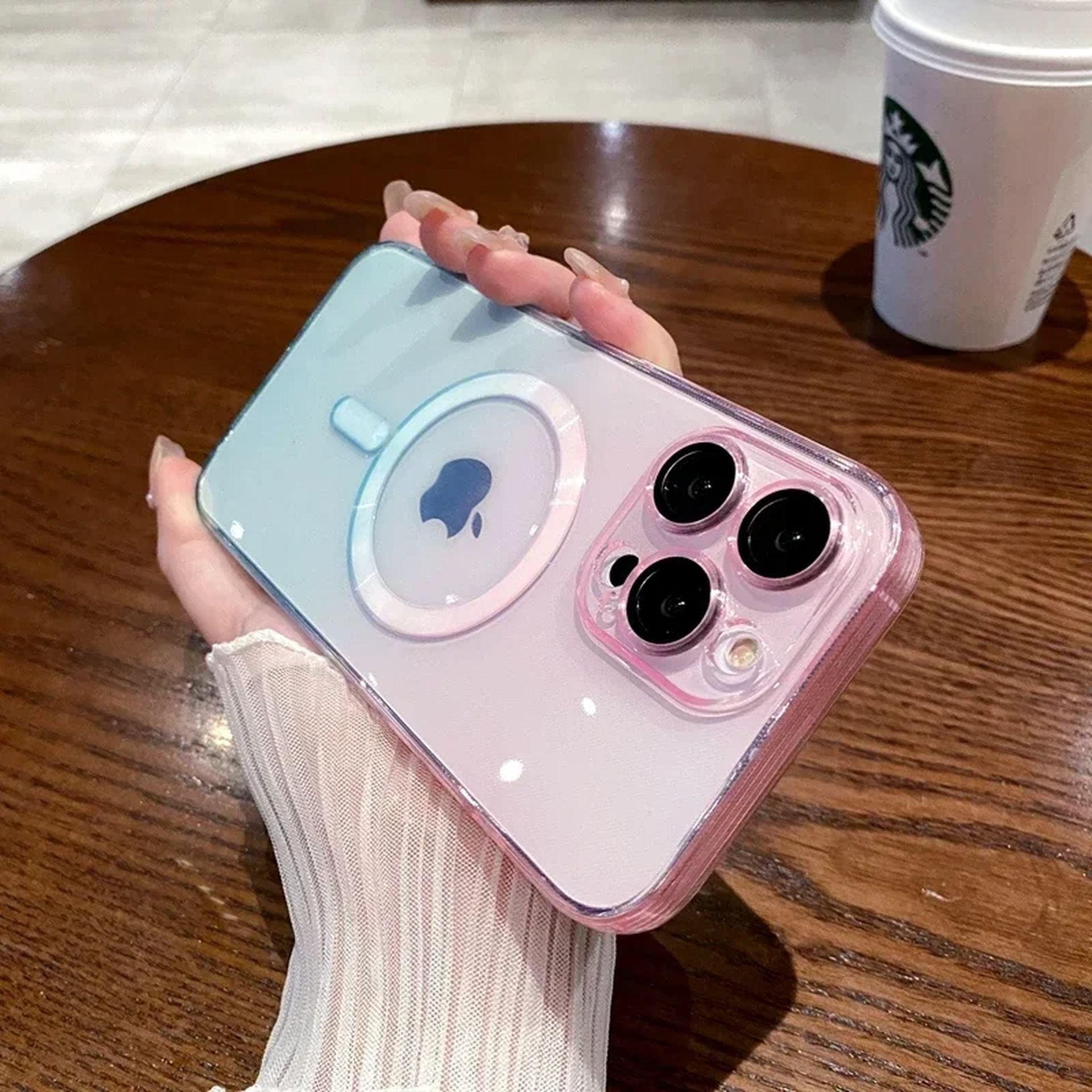 Coque Magnétique Transparente Souple Design Dégradé Élégant pour iPhone 14 Pro Max - Orange