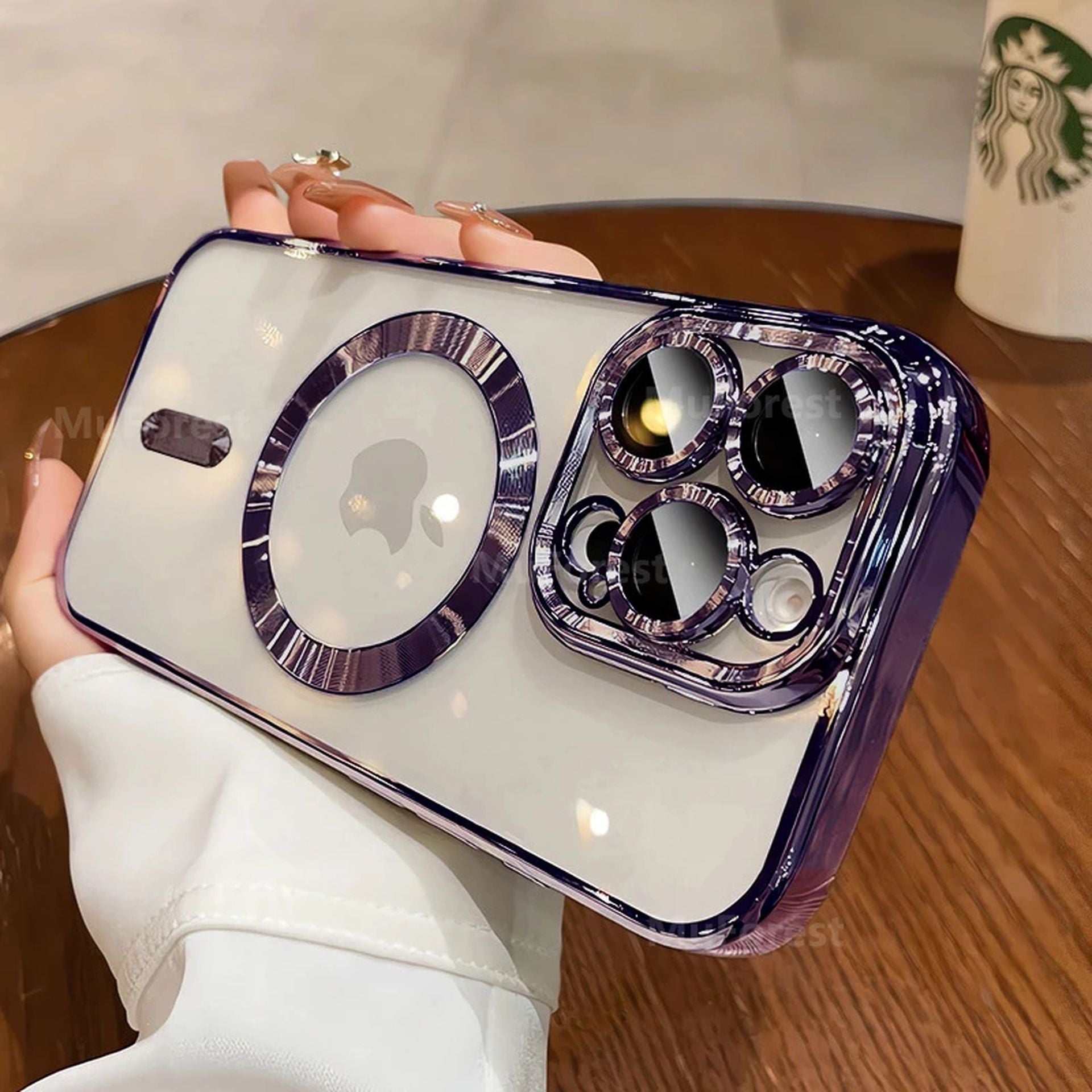 Coque Magnique Transparent Avec Anneau de Protection pour iPhone 14 Plus - Violet