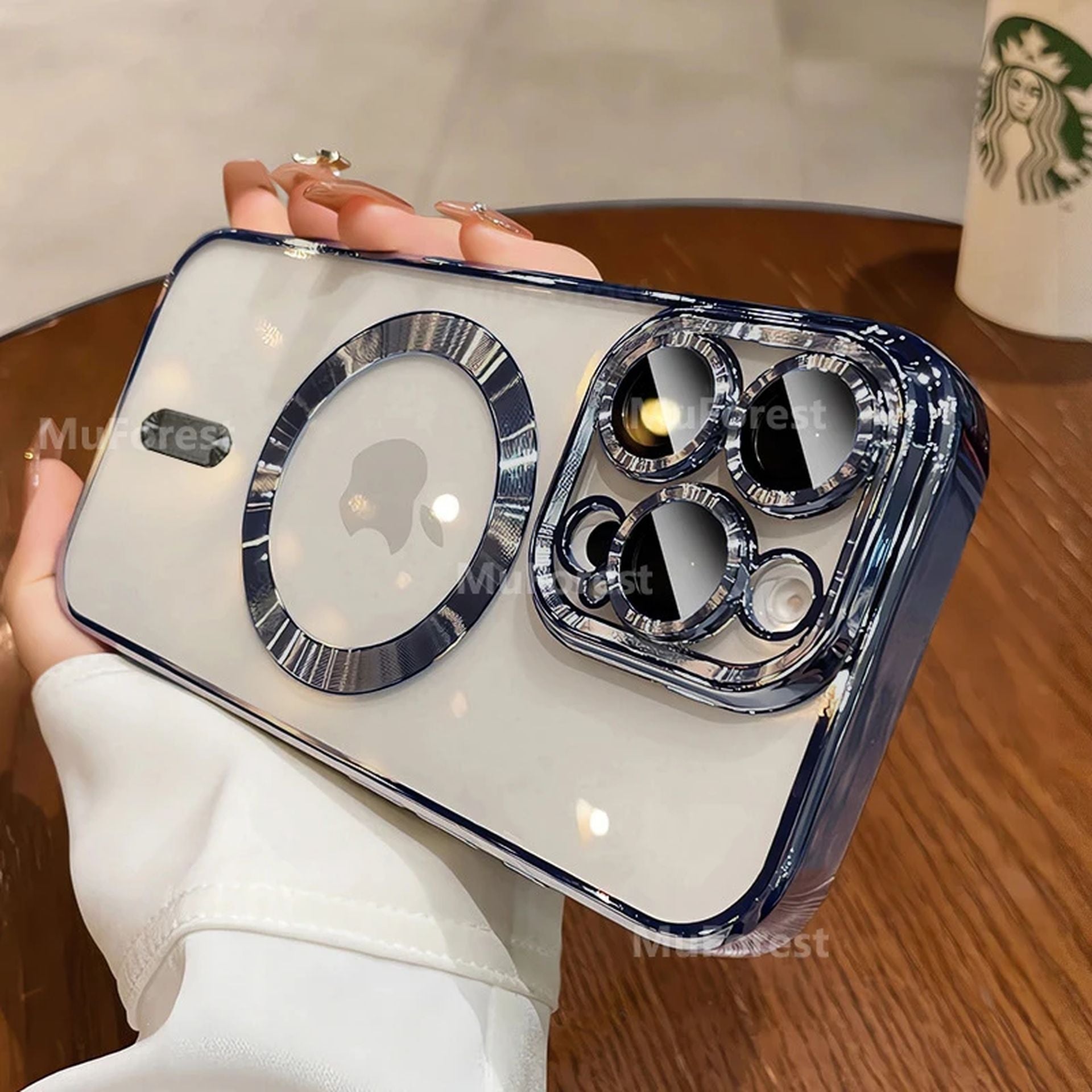 Coque Magnique Transparent Avec Anneau de Protection pour iPhone 14 Pro Max - Bleu