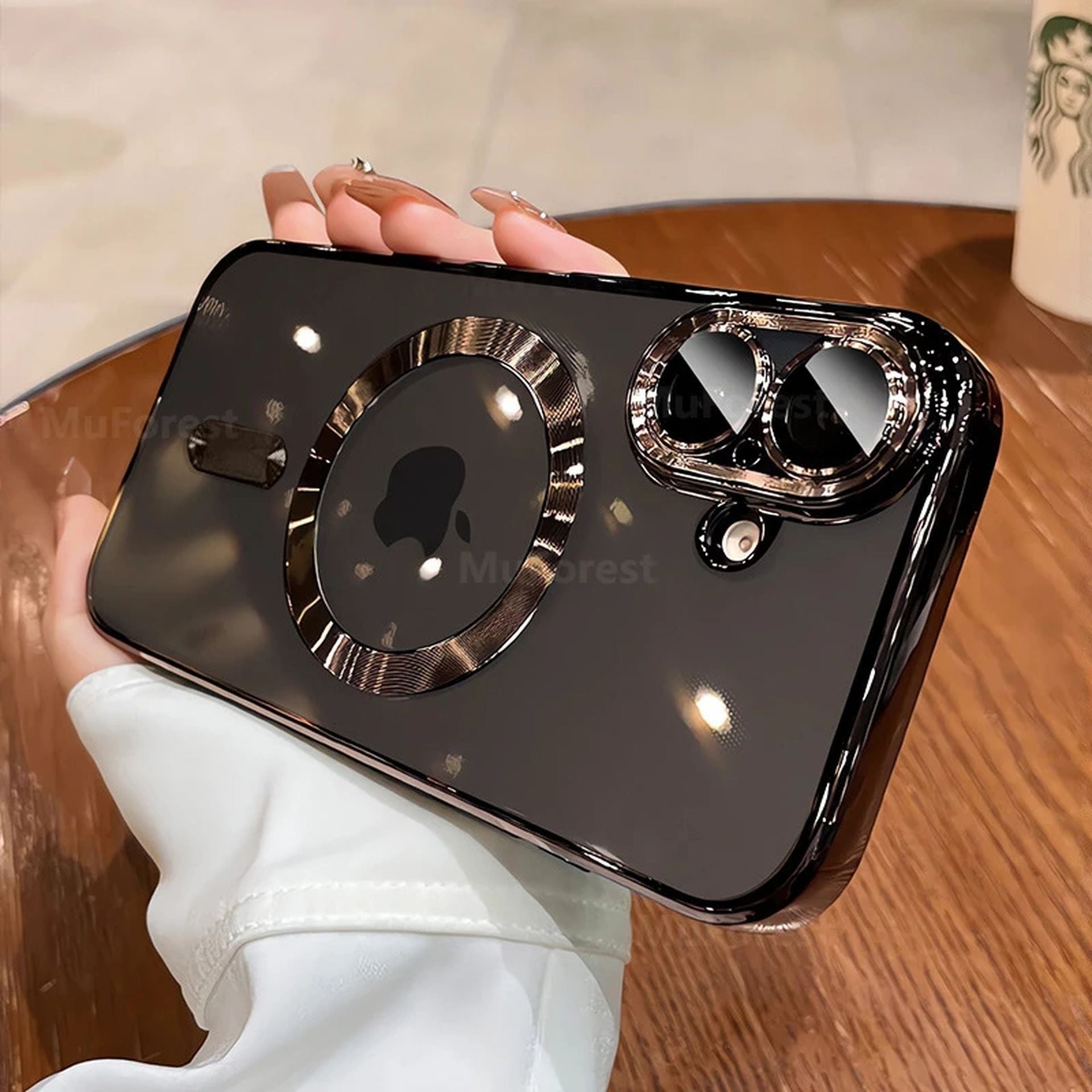 Coque Magnique Transparent Avec Anneau de Protection pour iPhone 15 Pro - Noir