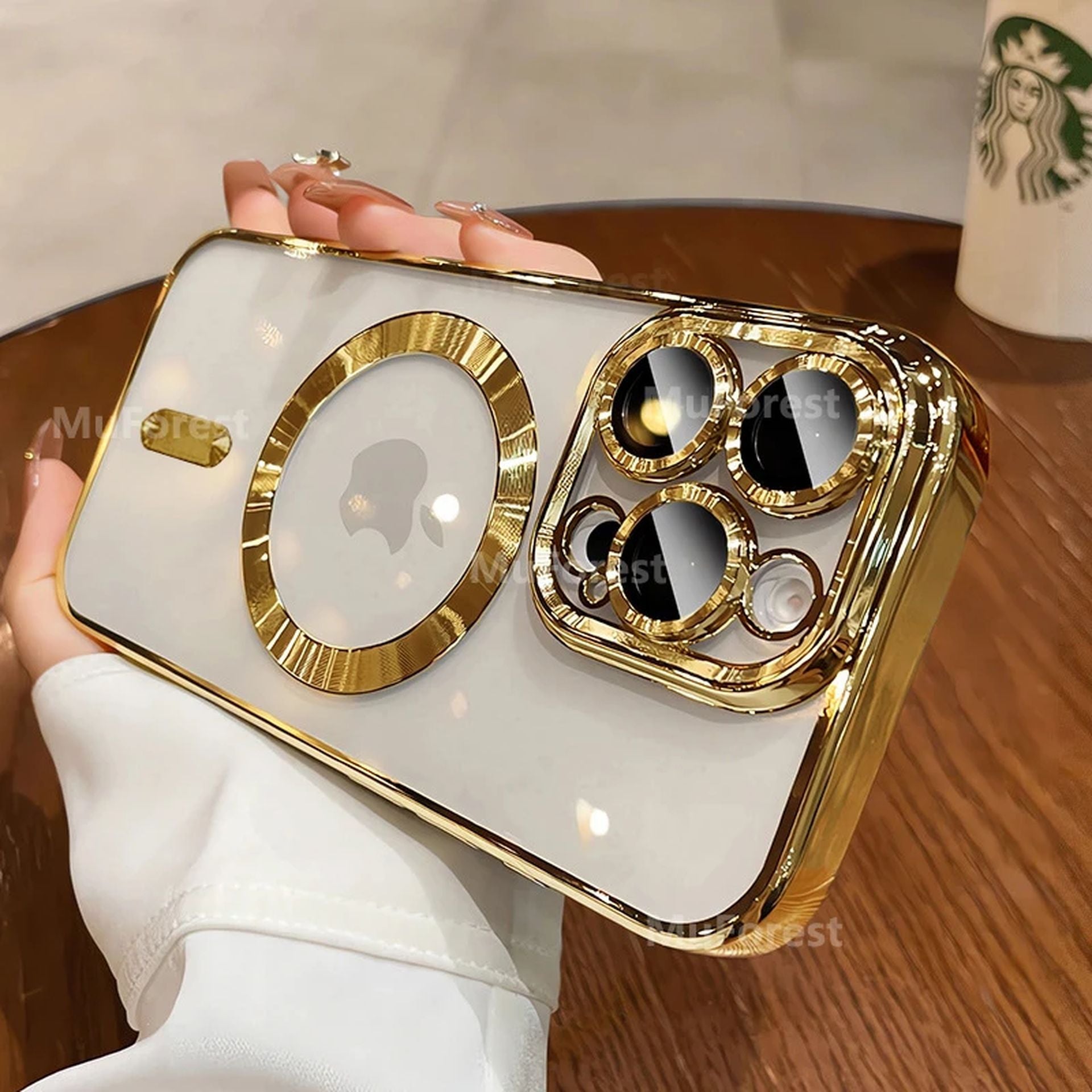 Coque Magnique Transparent Avec Anneau de Protection pour iPhone 16 Plus - Or