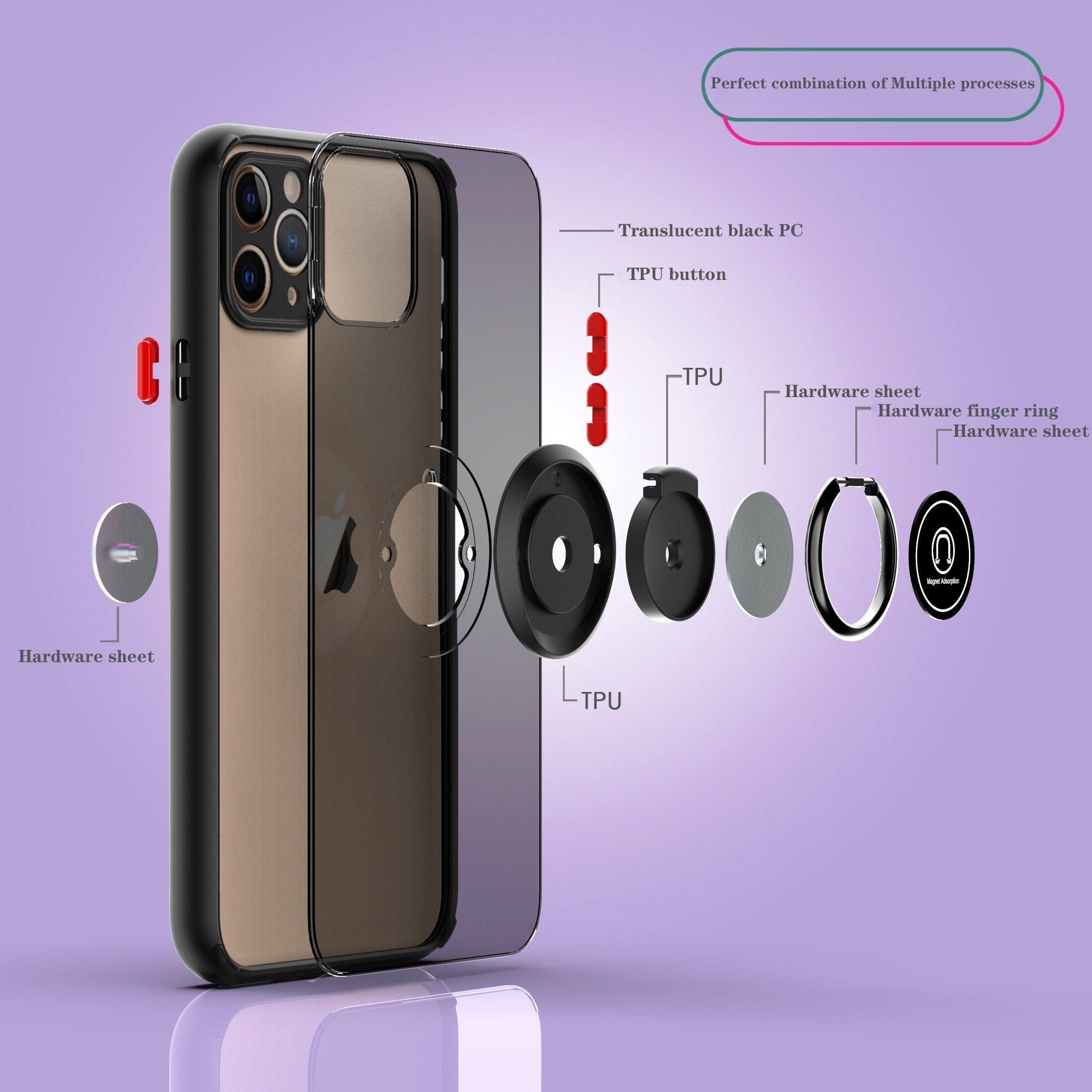 Coque Minimaliste Translucide avec Anneau Rabattable pour iPhone 16 Pro Max