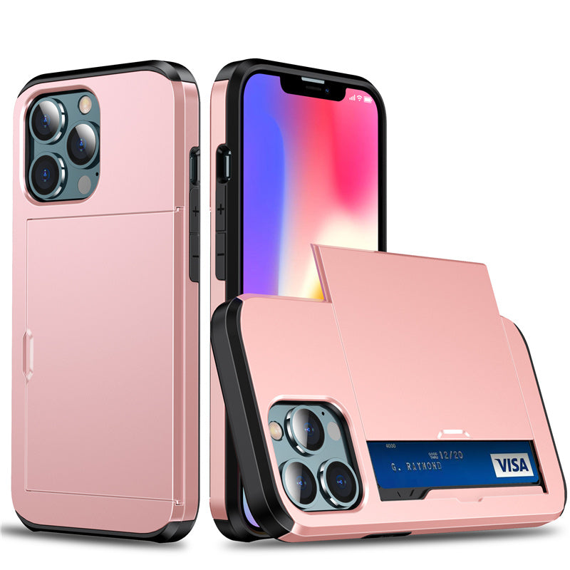 Coque Porte-cartes Armure Coulissante pour iPhone 12 Pro Max - Rose Clair