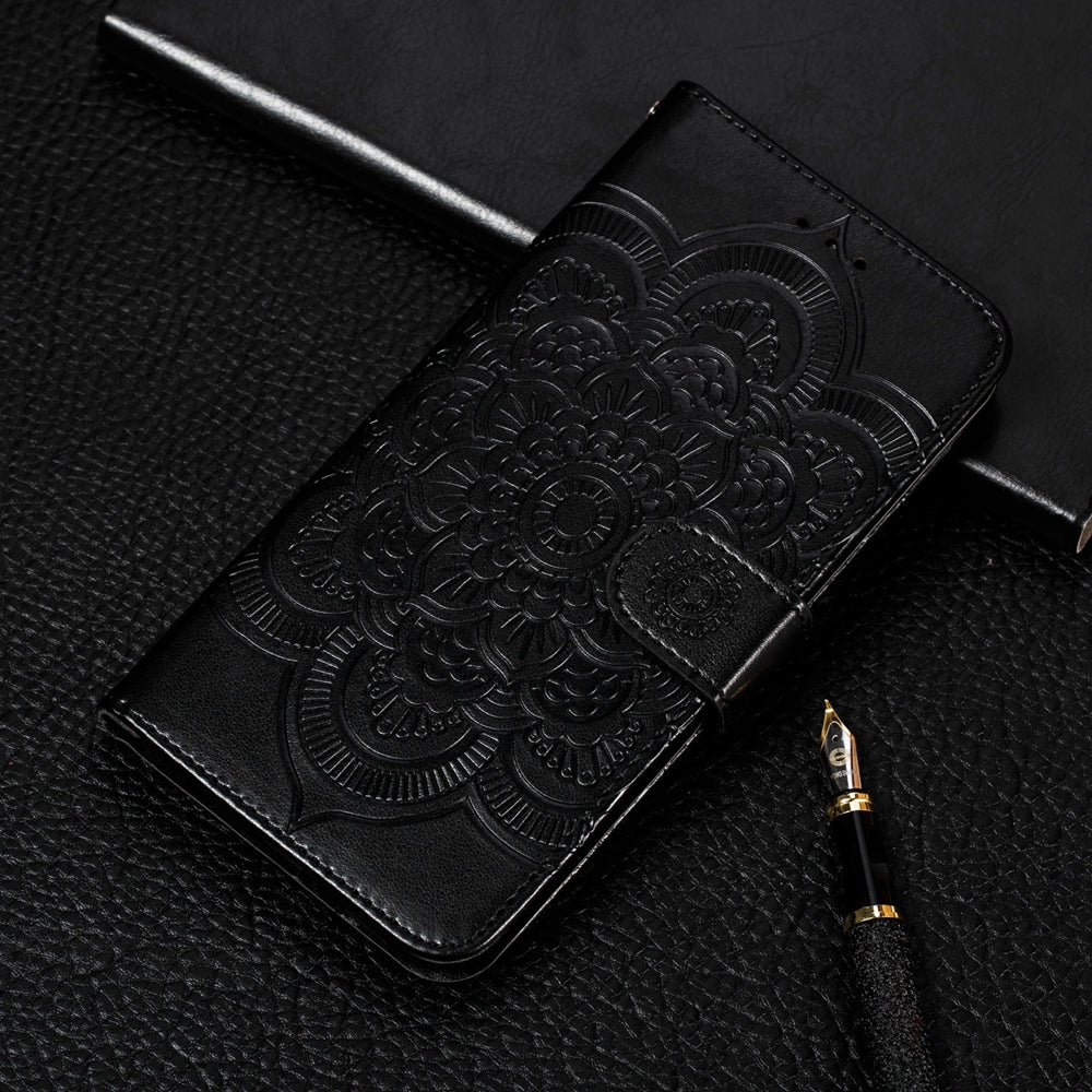 Coque Portefeuille Motif à Fleurs pour iPhone 15 - Noir