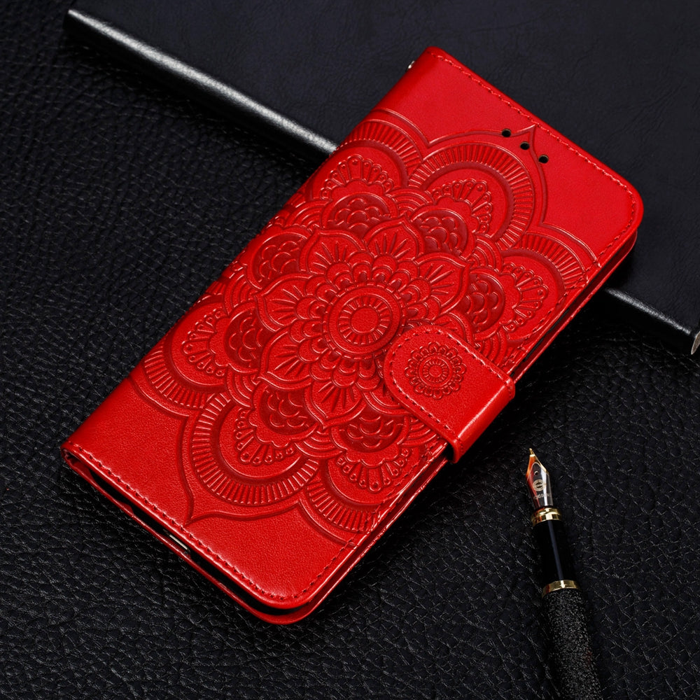 Coque Portefeuille Motif à Fleurs pour iPhone 16 Pro Max - Rouge