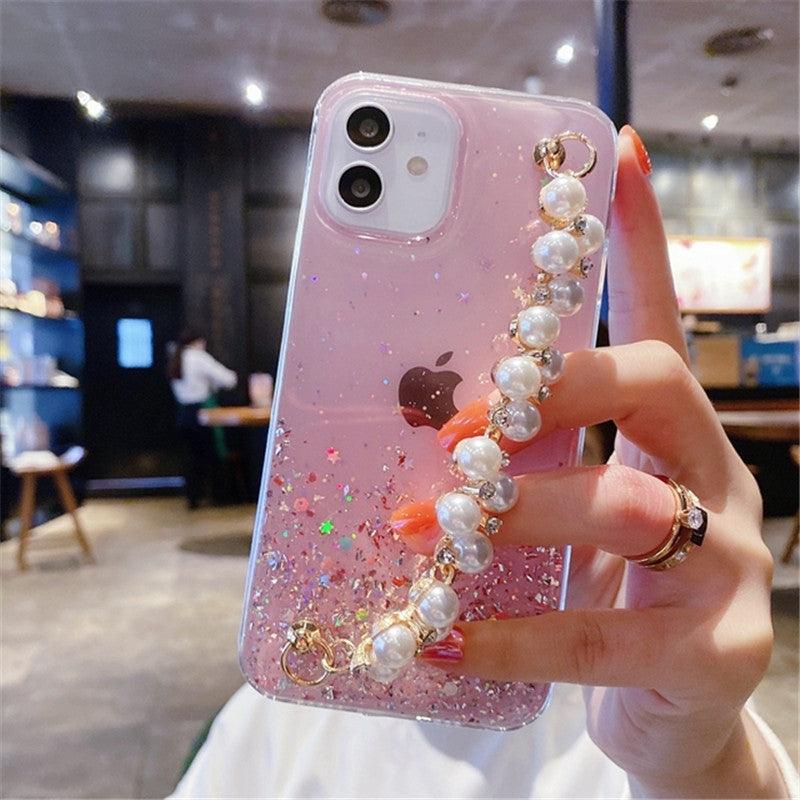 Coque Scintillante avec Chaine de Perles pour iPhone 16 Pro Max - Coque Wiqeo 15€-20€, Chaine, Coque, iPhone 16 Pro Max, Scintillante, Silicone, Transparente Wiqeo, Déstockeur de Coques Pour iPhone