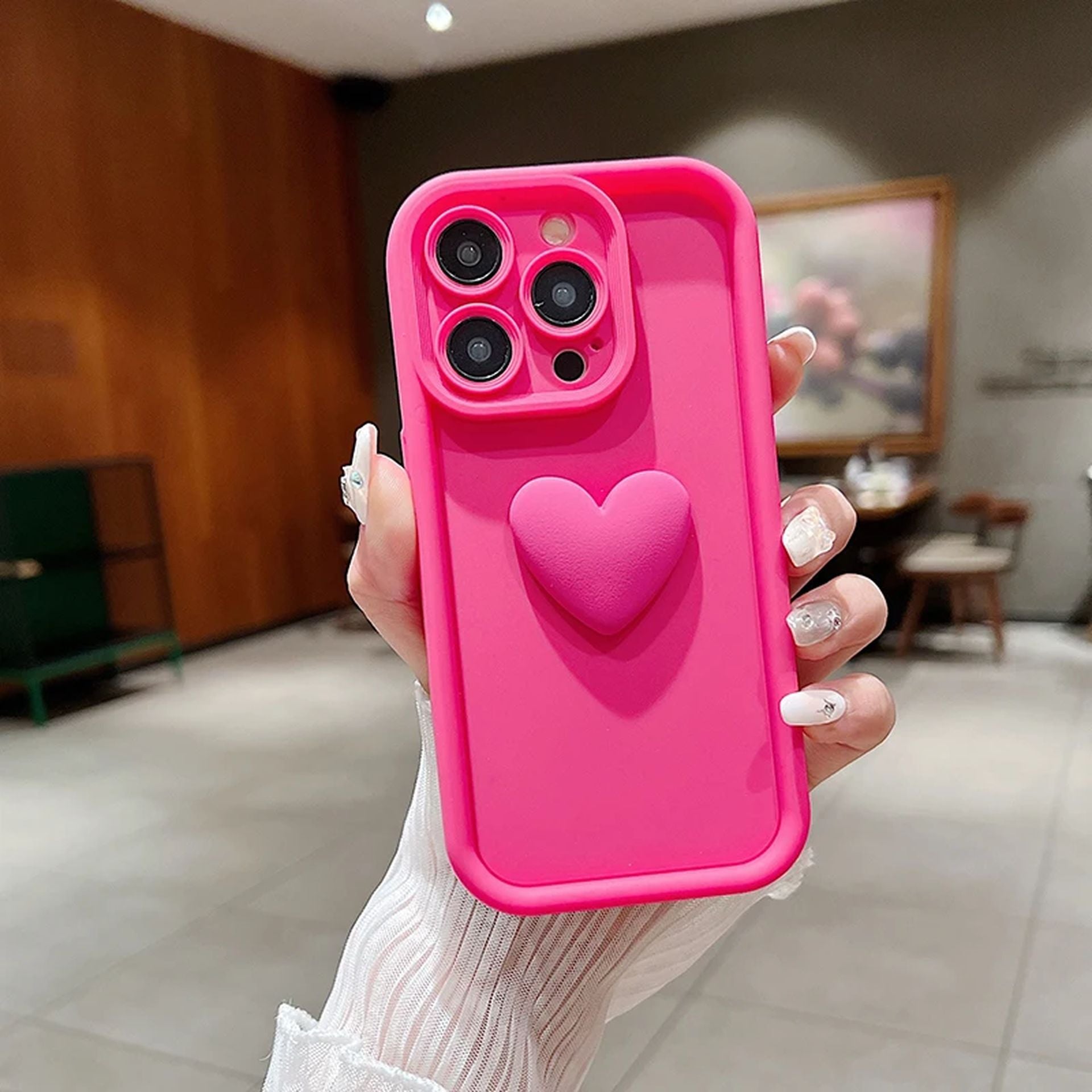 Coque Silhouette Douce Avec Cœur 3D Antichoc pour iPhone 14 Pro Max - Rose