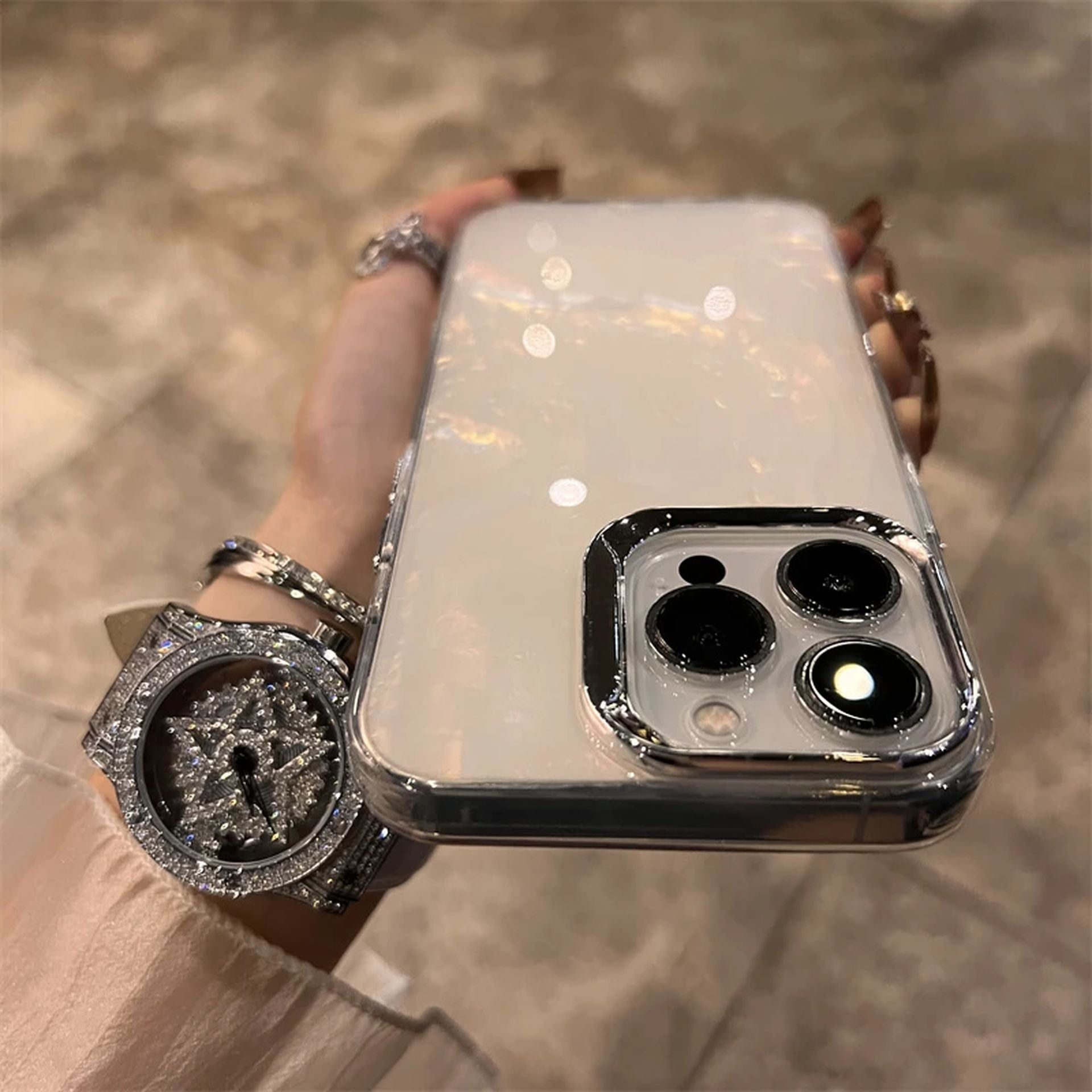 Coque Transparent Brillante Avec Effet Arc en Ciel pour iPhone 12 Pro Max