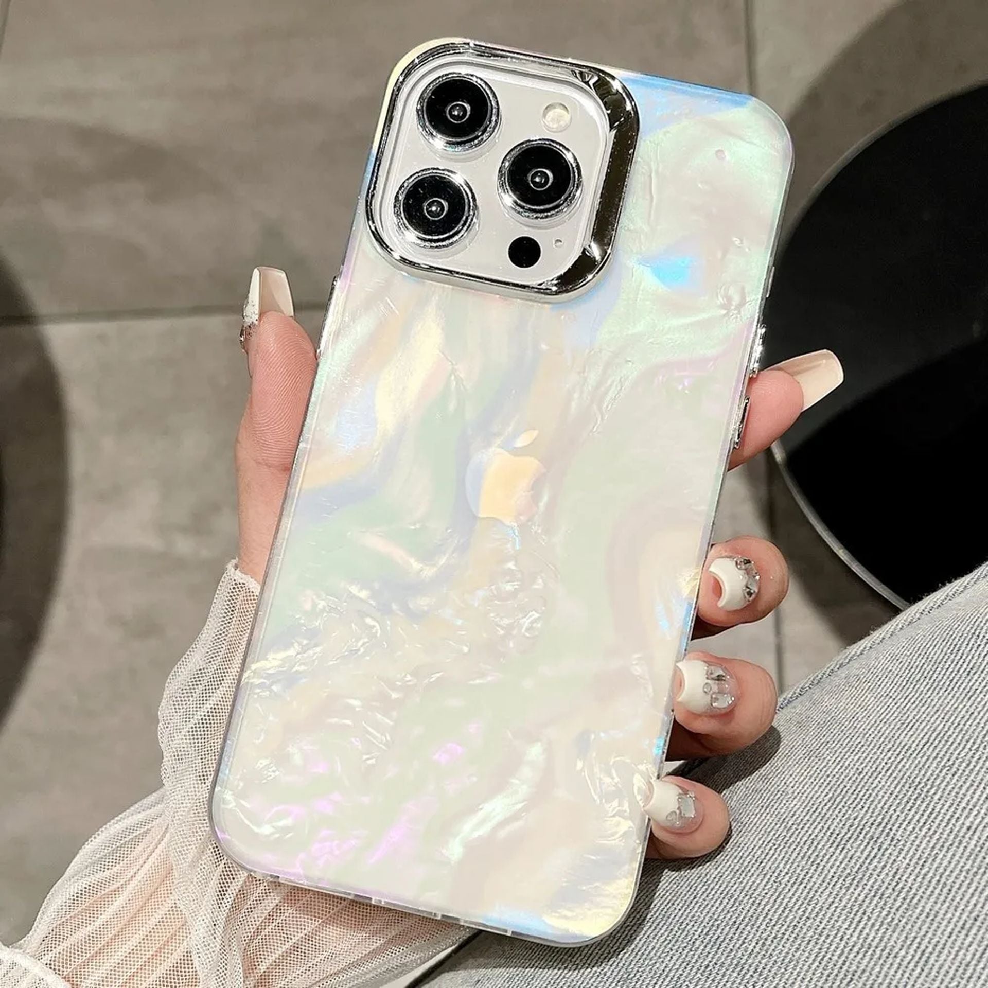 Coque Transparent Brillante Avec Effet Arc en Ciel pour iPhone 14 - Blanc