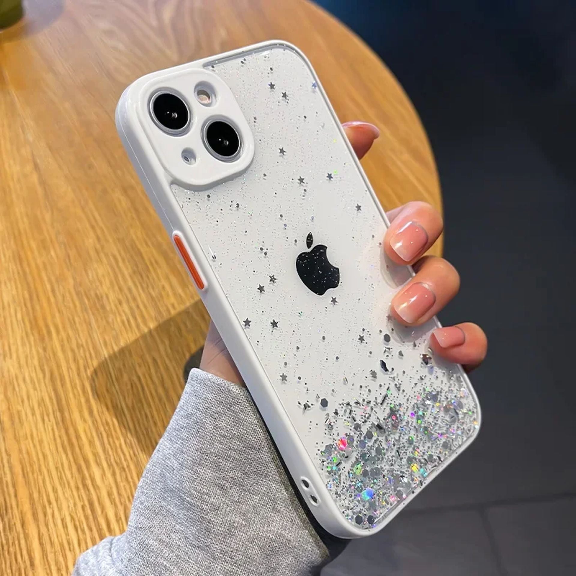 Coque Transparente Anti-choc Avec Bling Étoilé pour iPhone 13 - Blanc