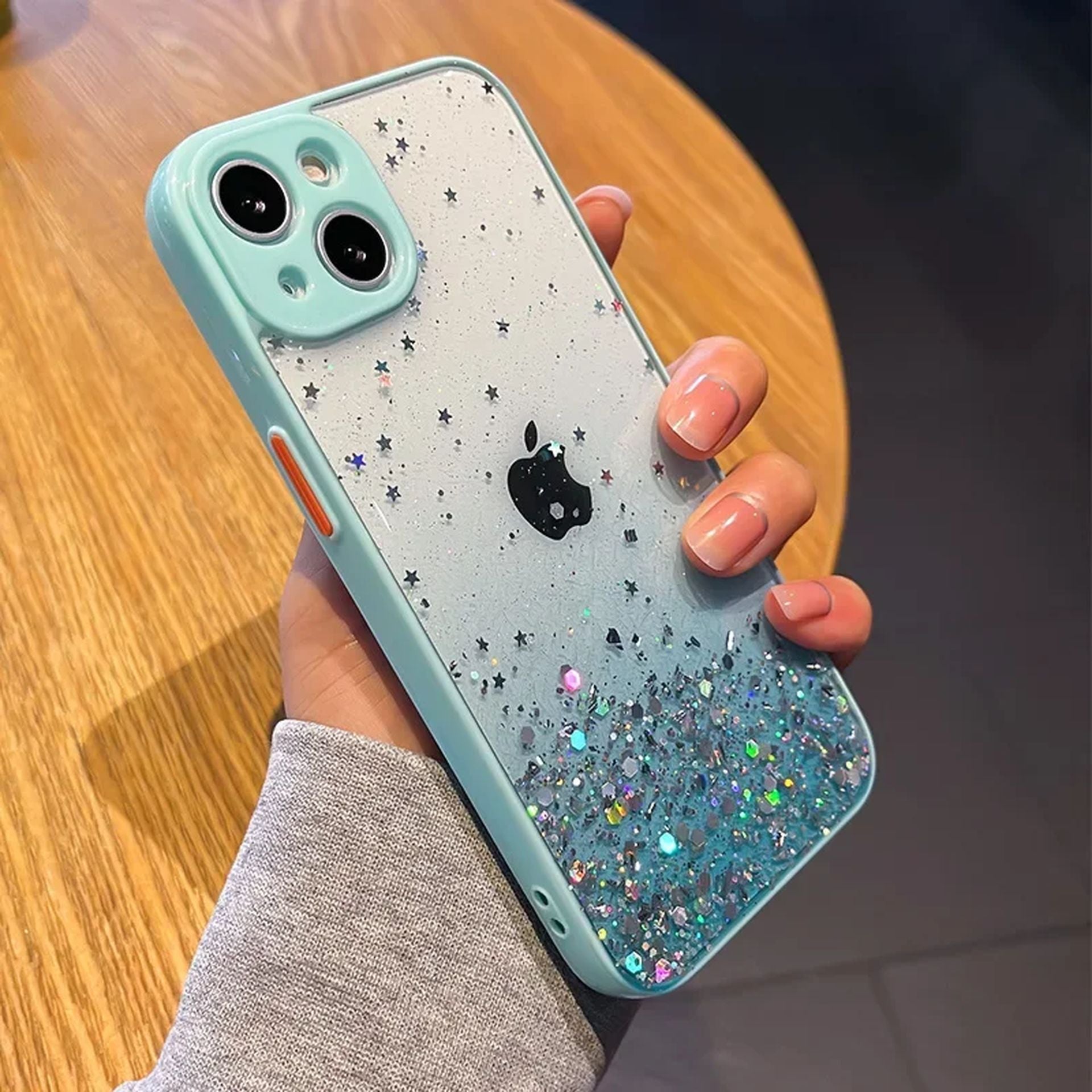 Coque Transparente Anti-choc Avec Bling Étoilé pour iPhone 14 Plus - Bleu