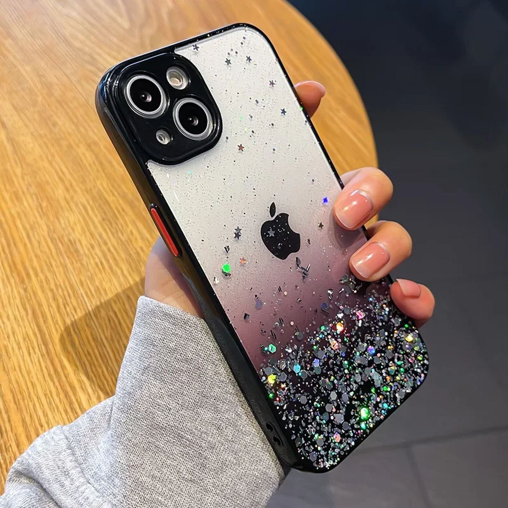 Coque Transparente Anti-choc Avec Bling Étoilé pour iPhone 16 Pro - Noir