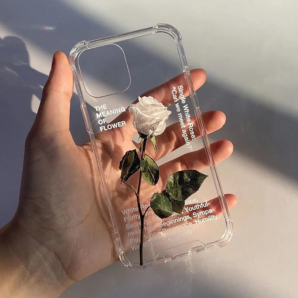 Coque Transparente Avec Rose Blanche pour iPhone 16 Pro