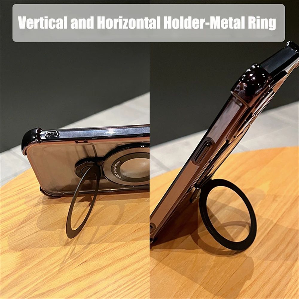 Coque Transparente Magnétique avec Anneau de Support Détachable pour iPhone 13