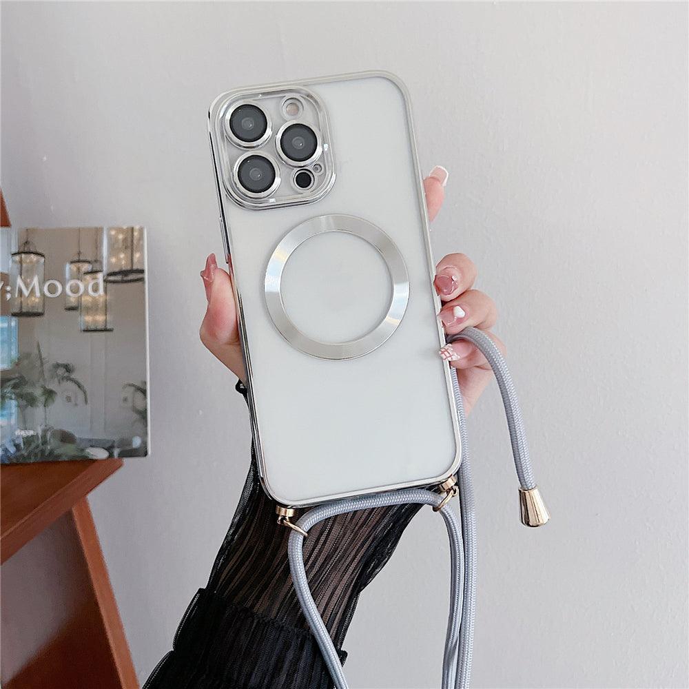 Coque Transparente Magsafe Avec Lanière Magnétique pour iPhone 15 - Coque Wiqeo 15€-20€, Chaine, Coque, iPhone 15, Magsafe, Silicone, Transparente Wiqeo, Déstockeur de Coques Pour iPhone