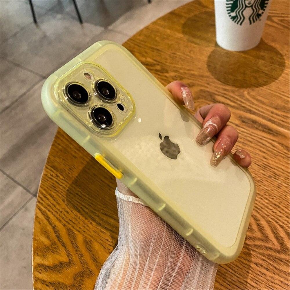 Coque antichoc en silicone jaune transparent pour iPhone 15 avec bords renforcés. - Wiqeo
