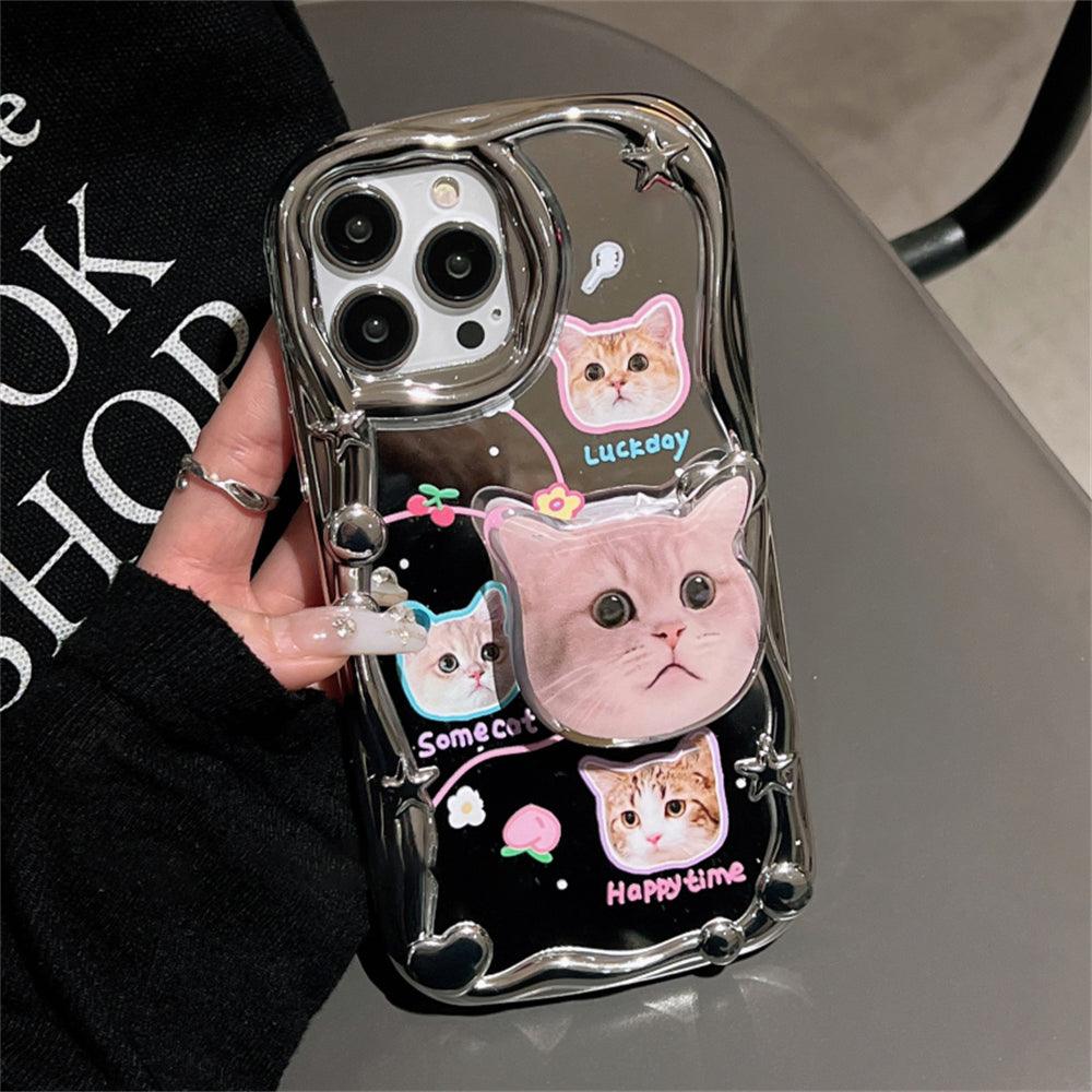 Coque iPhone 12 Pro Max transparente avec chats 3D roses et anneau de support intégré. - Wiqeo