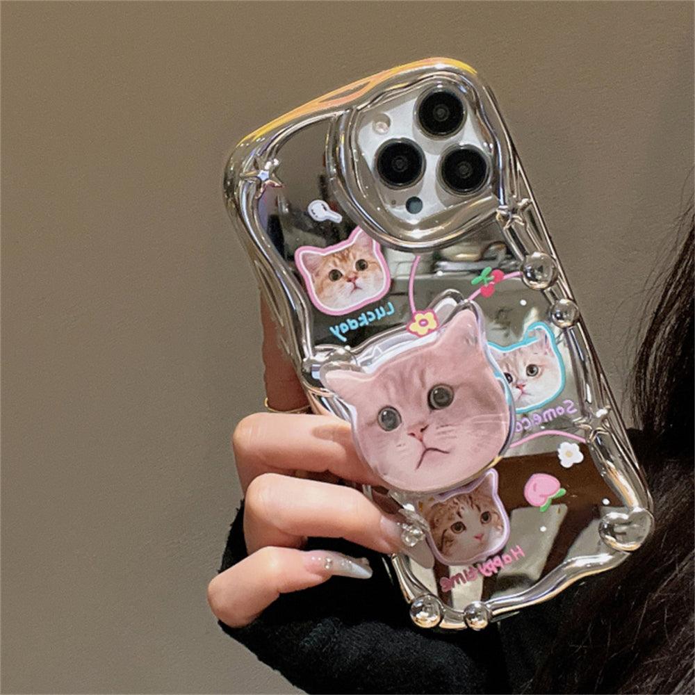 Coque transparente iPhone 15 Plus avec chat 3D rose et anneau de support intégré. - Wiqeo