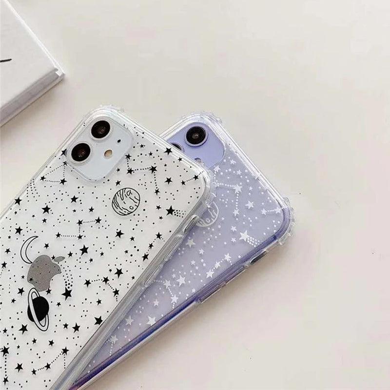 Coque transparente pour iPhone 14 Pro Max avec motifs constellation noire et blanche, design céleste étoilé. - Wiqeo