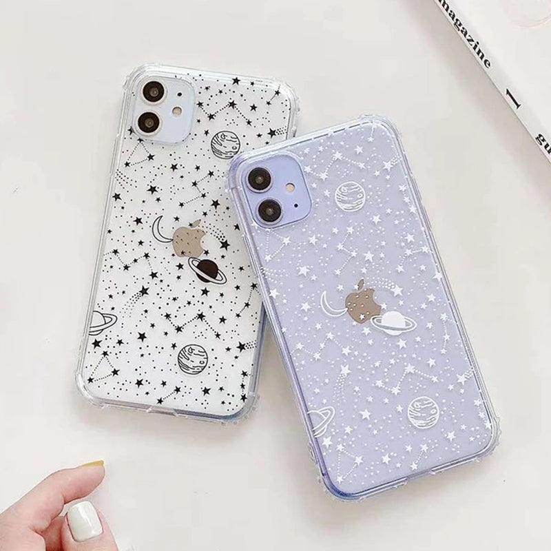 Coque transparente constellation noire pour iPhone 15 Plus avec motifs d’étoiles et de lunes, coque blanche constellation. - Wiqeo