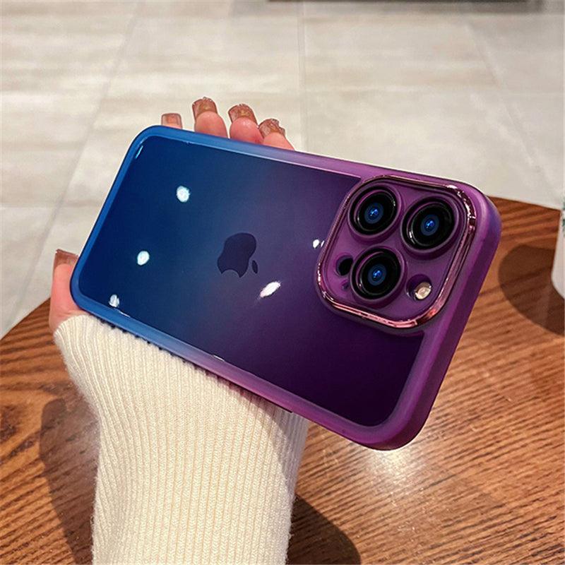 Coque iPhone 12 Pro Max dégradé bleu et violet avec contours transparents et coins renforcés. - Wiqeo