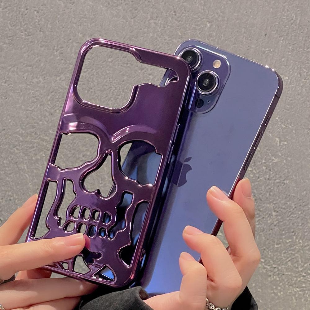 Coque rigide acrylique violet transparent avec motif crâne creux pour iPhone 13 Pro Max. - Wiqeo